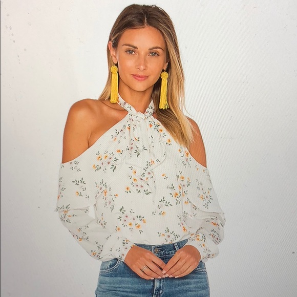L’academie X Revolve tie neck off shoulder top S - Picture 1 of 6